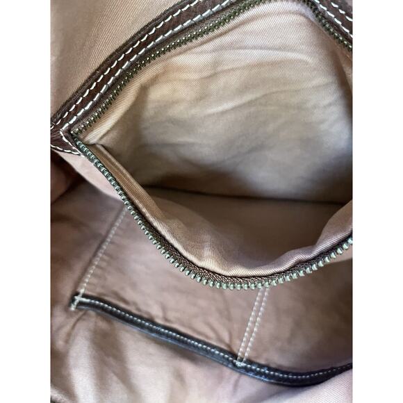 Costanza Rota Italian Leather 2 Handle Tote Bag Large Brown Zipper Top Geometric - Picture 9 of 15